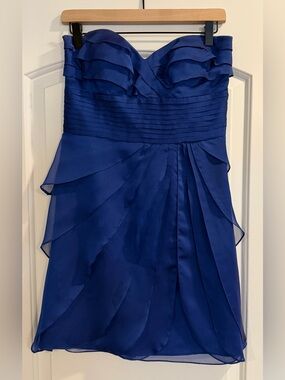 Cache Strapless Royal Blue Ruffle Cocktail Dress